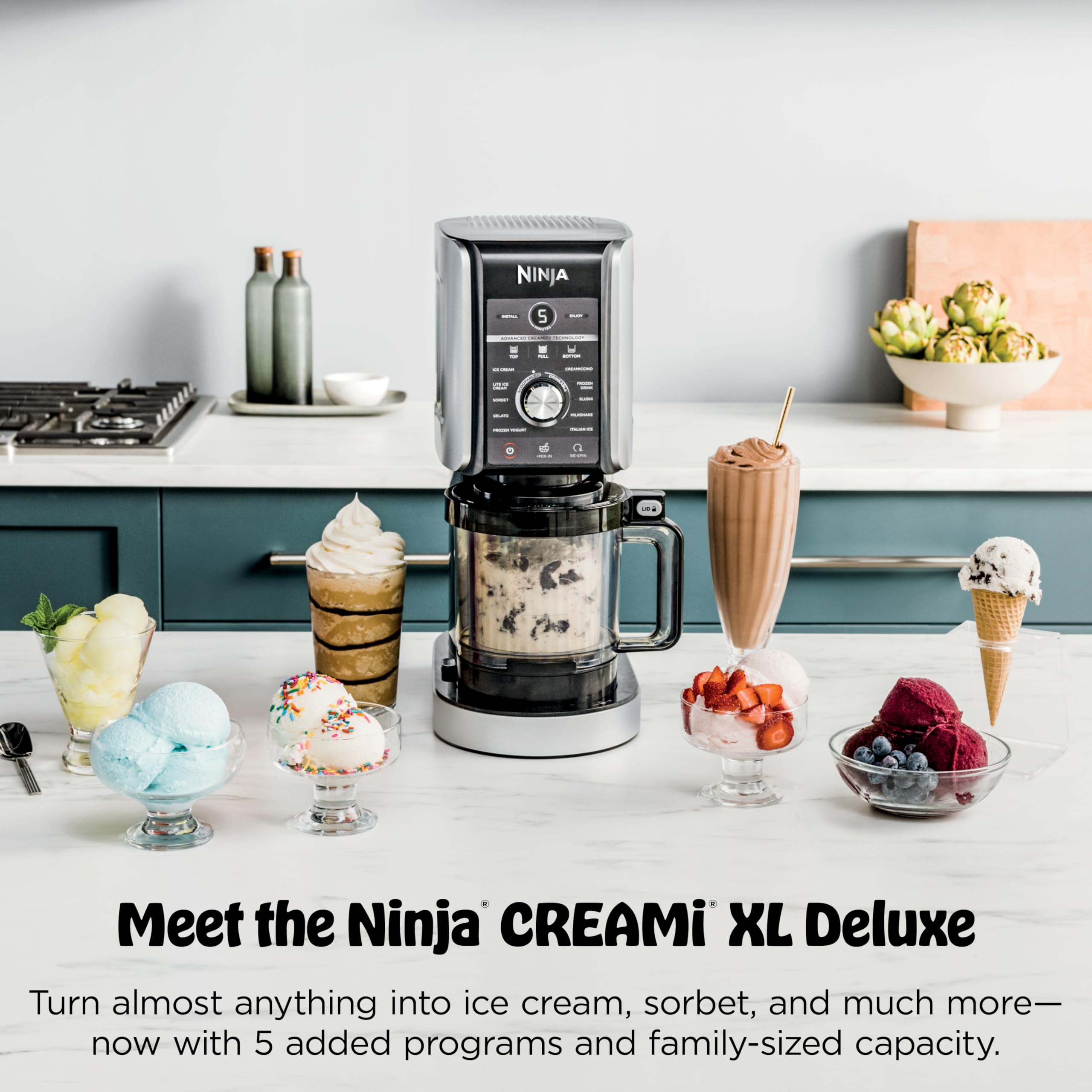 Ninja CREAMi Deluxe Ice Cream Maker | 11-in-1 Create Frozen Desserts, Sorbet, Milkshakes, Yogurt & More | Includes 2 Dishwasher Safe XL 24 Oz. Tubs with storage lids | Silver | NC501 - Image 2